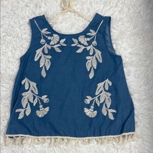 Embellished Blue Sleeveless Boxy Tank Top